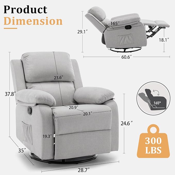Korser Recliner Chair, 360 Swivel Rocker Chair - Image 2