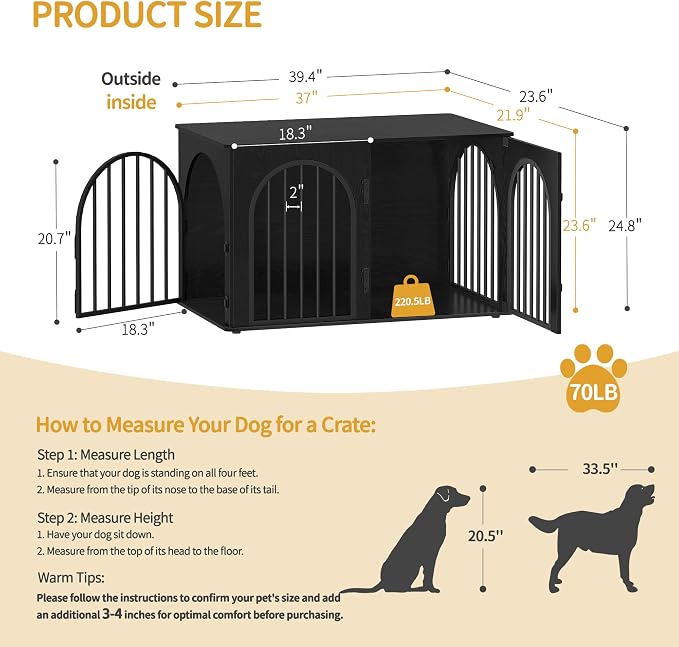 Hzuaneri 39.4" Wooden Dog Crate Furniture, Indoor Dog Kennel Dogs Cage - Image 2