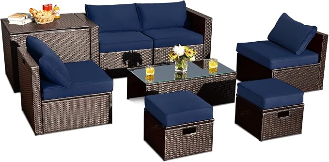 Tangkula 8 Piece Patio Furniture Set, Patiojoy Outdoor Space Saving PE Rattan by TANGKULA