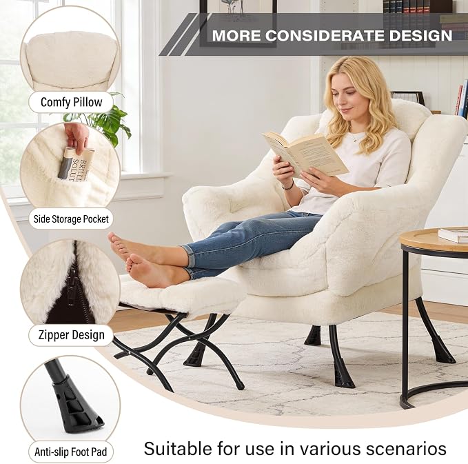 MBOOYOME Lazy Chair with Ottoman, Modern Accent Lounge Armchair with Side - Image 4