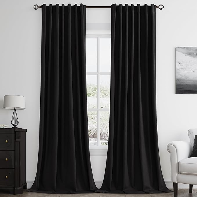 Guken Black 100% Blackout Curtains 96 Inch Length 2 Panels Set by Guken