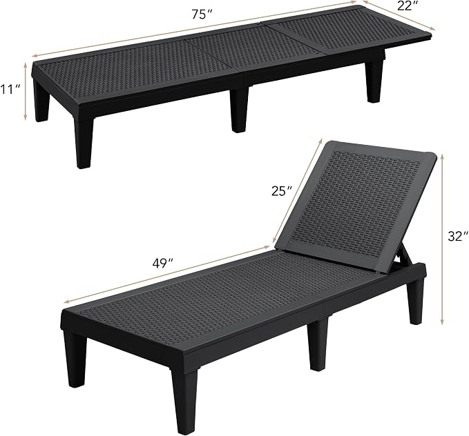 Devoko Outdoor Chaise Lounge Chair Set of 2 - Image 3