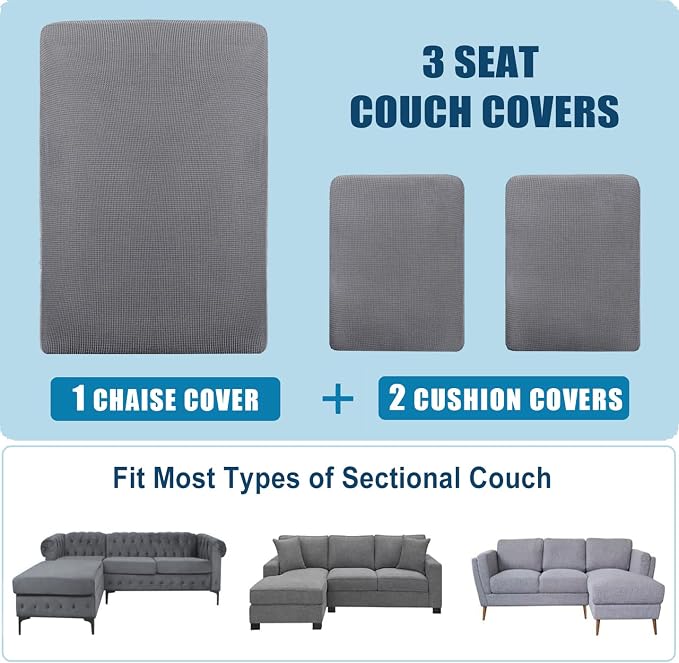 Water Repellent L Shaped Couch Covers 3 Pieces Sofa Seat Cushion Slipcovers - Image 7