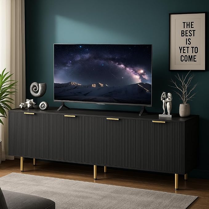 TV Stand for 80 Inch TV, Fluted TV Stand for Living Room, Mid Century Modern TV - Image 4