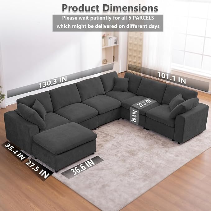Oversized Modular Sectional Sofa Couch, Large 7 Seater Corner Sofa Modern U - Image 2