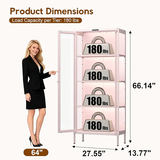 UNICOLY Display Cabinet with Glass Doors, Glass Display Cabinet with 8 Color - Image 2