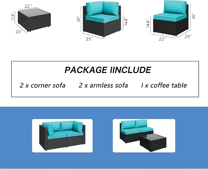 5 Piece Outdoor Patio Furniture Set, All Weather Conversation Set - Image 6