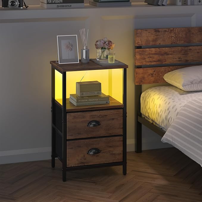 Sthmec Rustic Brown Industrial Nightstand Set of 2, Bedside Table - Image 7