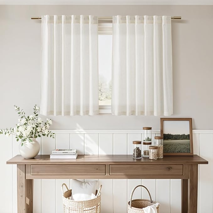Nanspring Cream Short Linen Kitchen Curtains 36 Inch Length, Over Sink Light - Image 7