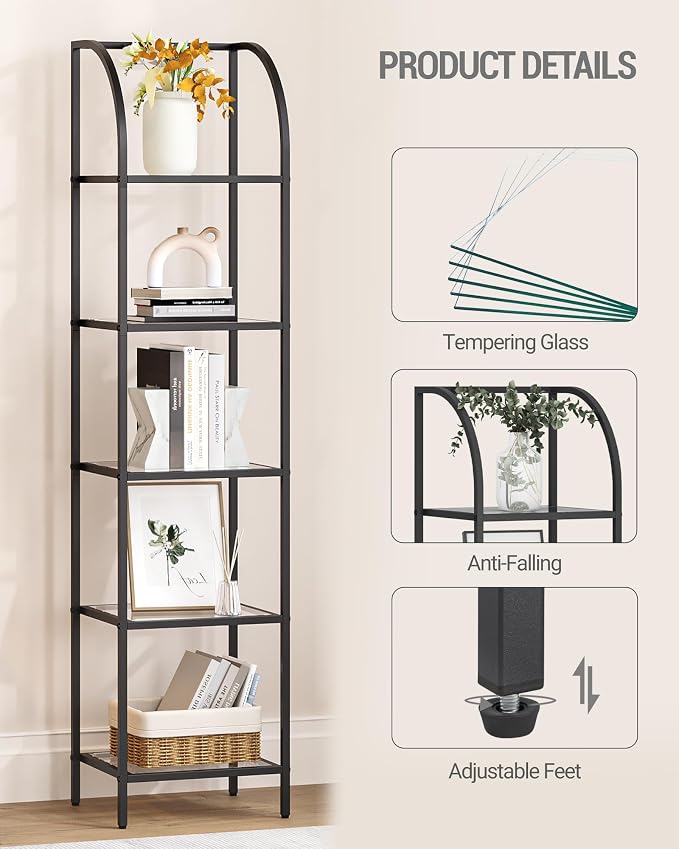 Hzuaneri Bookcase Bookshelf, Tempered Glass Arched Bookshelf - Image 4