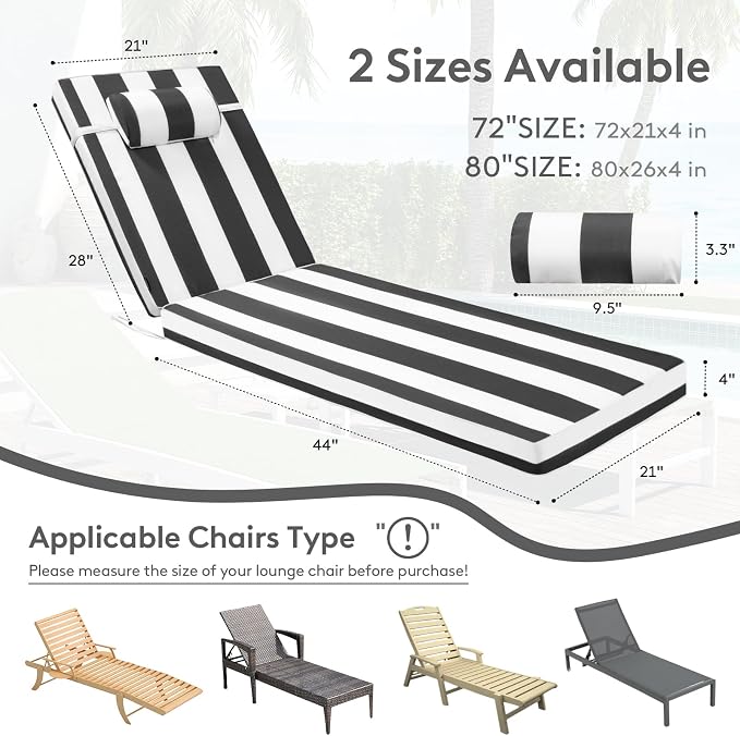 Chaise Lounge Cushion for Outdoor Furniture, Waterproof, Fade-Resistant and - Image 6