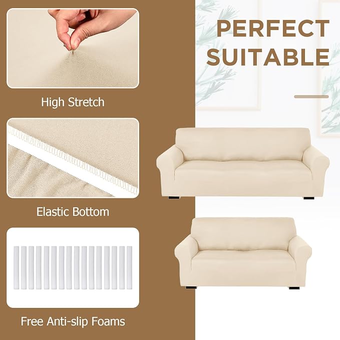 Peryiter 2 Pcs Sofa Covers Couch and Loveseat Covers Set Stretch Sofa Slipcover - Image 4