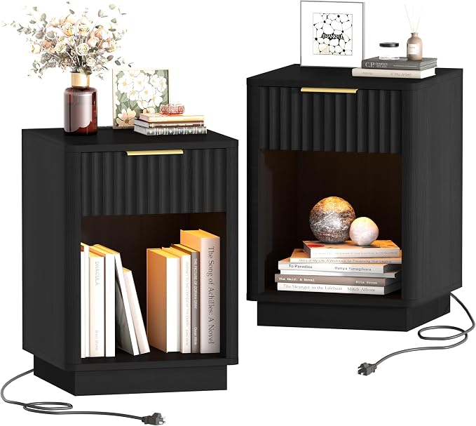 Akxomel Fluted Nightstands Set of 2, Wooden Night Stand by Akxomel