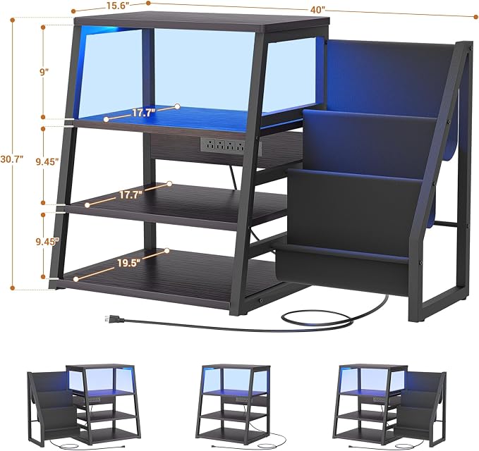 AV Media Stand with Outlets, Stereo Stands and Racks with Vinyl Storage - Image 3