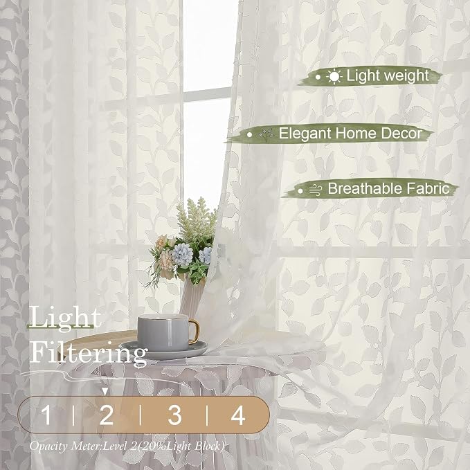 Chyhomenyc Extra Long Ivory Sheer Curtains 120 Inch Length 2 Panels Set - Image 2