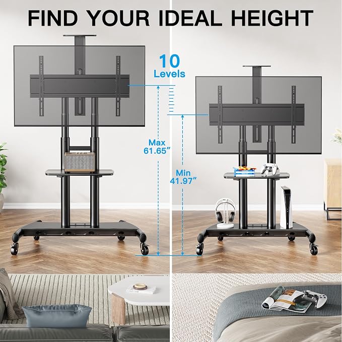 PERLESMITH Mobile TV Stand for 55-90 Inch Flat/Curved Screen TV Max VESA - Image 6