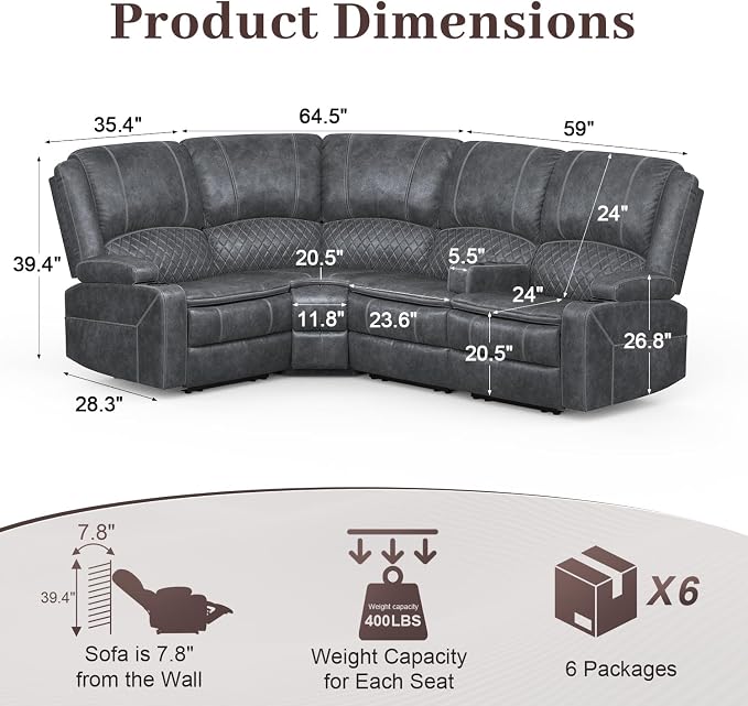 Yolsali Manual Reclining Sectional Sofa Set, 4 Seats Soft Dutch Velvet Recliner - Image 2