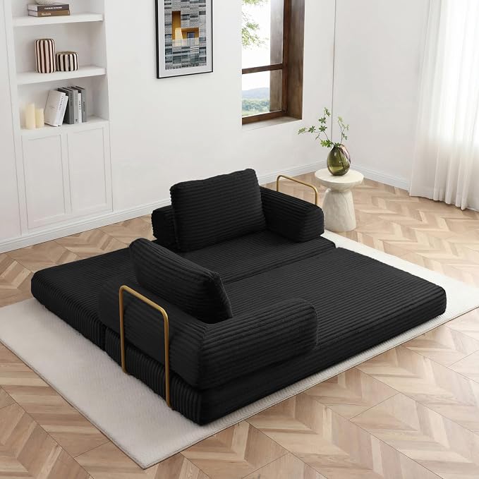 HANXIN 80 Inch Convertible Sleeper Sofa Bed, High Back Plush Corduroy Folding - Image 6