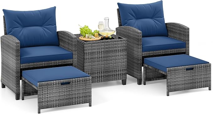 Tangkula 5 Pieces Patio Conversation Set, PE Wicker Rattan Outdoor Furniture Set by TANGKULA