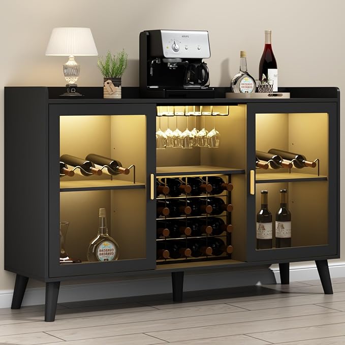 Loomie Wine Bar Cabinet with LED Light, Home Coffee Cabinet with Wine Rack and by LOOMIEDirect