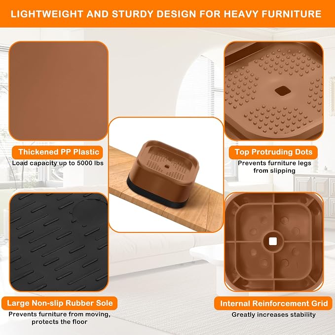 Furniture Risers Adjustable Bed Risers Heavy Duty Lifts Height 2", Square - Image 5