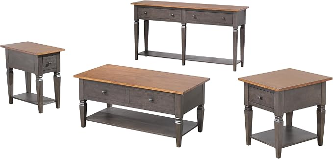Sunset Trading Dakota 4PC Wood w Drawers, Storage Shelves, Distressed Brown and by SunsetTrading