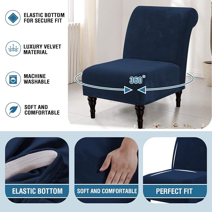 H.VERSAILTEX Armless Accent Chair Covers Thick Velvet Armless Chair Slipcovers - Image 6