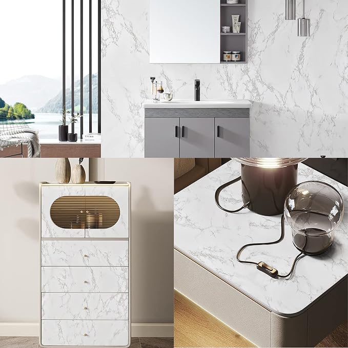 practicalWs Marble Paper Granite Gray/White Roll Kitchen Countertop Cabinet - Image 6
