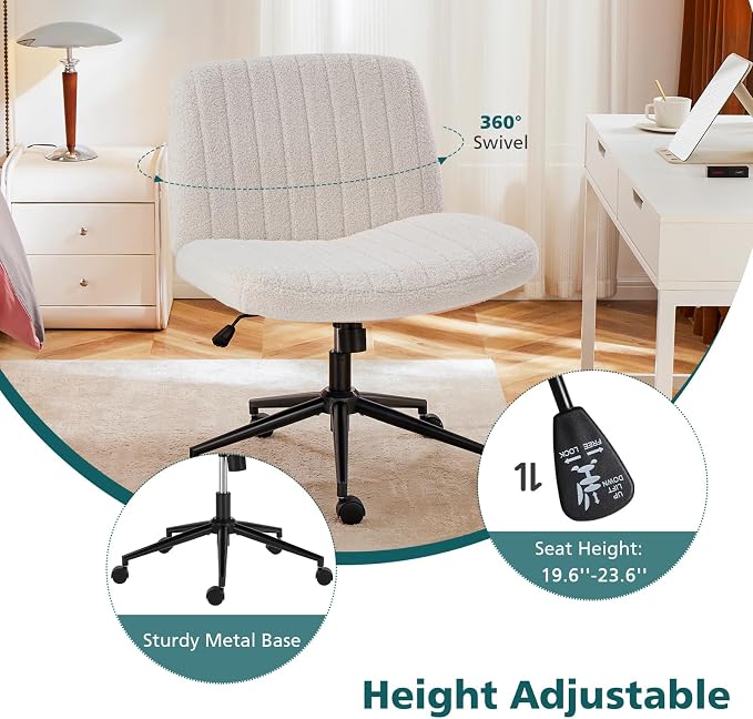 OLIXIS Criss Cross Chair with Wheels Wide Cross Legged Office Desk Vanity Chair - Image 4