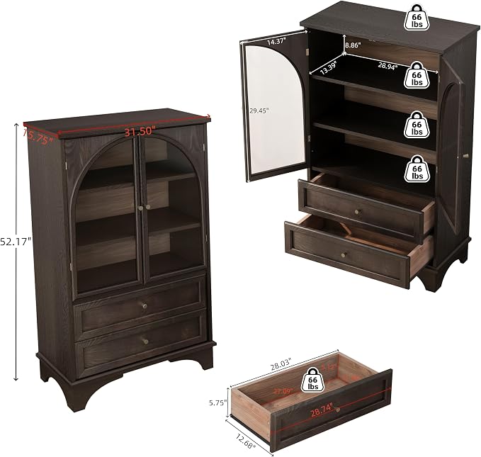 52" Tall Display Cabinet with Glass Doors, Glass Display Case Storage Cabinets - Image 2