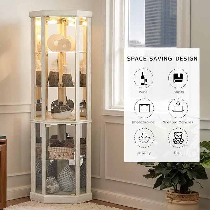Corner Curio Cabinet, Light Bulb Inclued, Wine Bar China Cabinet - Image 6