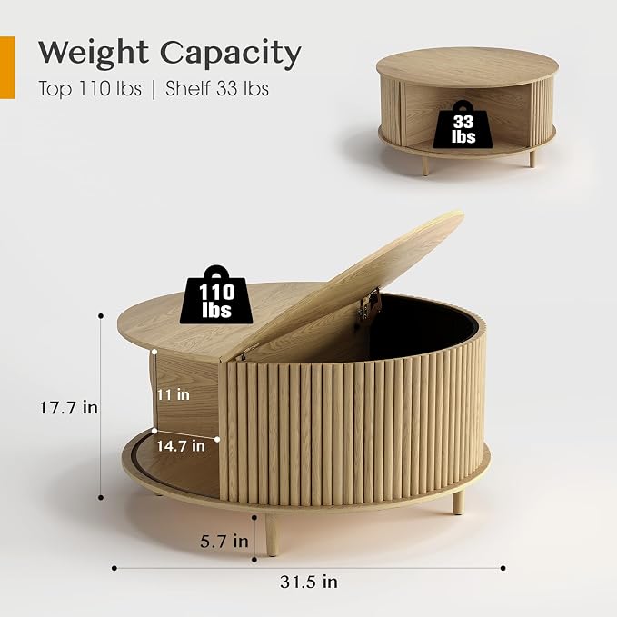 SULIVES Round Coffee Table - Image 2