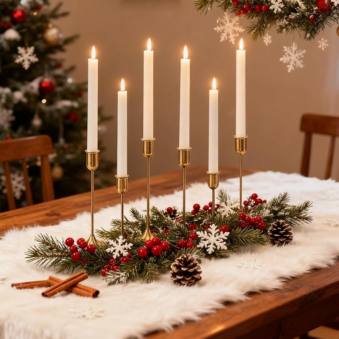 Brass Gold Candlestick Holders, Metal Taper Candle Holders Set of 6, Vintage - Image 4