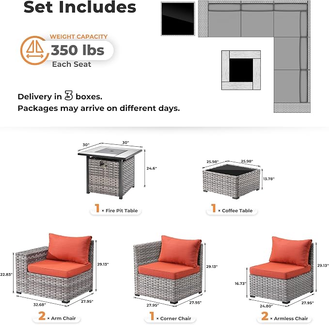 ovios 7 Pieces Patio Furniture Set, Outdoor Wicker Sectional Sofa - Image 8
