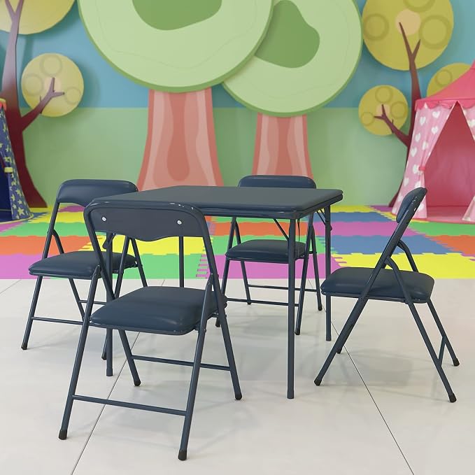 Flash Furniture Mindy Kids Navy 5 Piece Folding Table and Chair Set - Image 7
