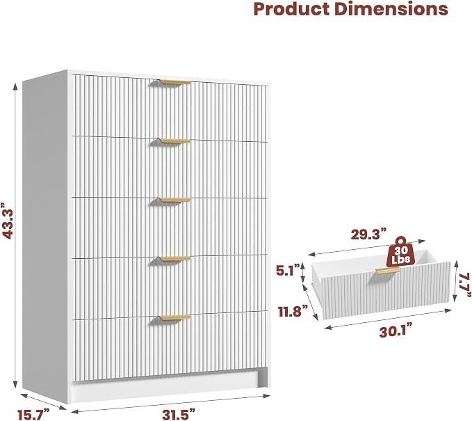 Garvee 5 Drawer Dresser for Bedroom - Image 2