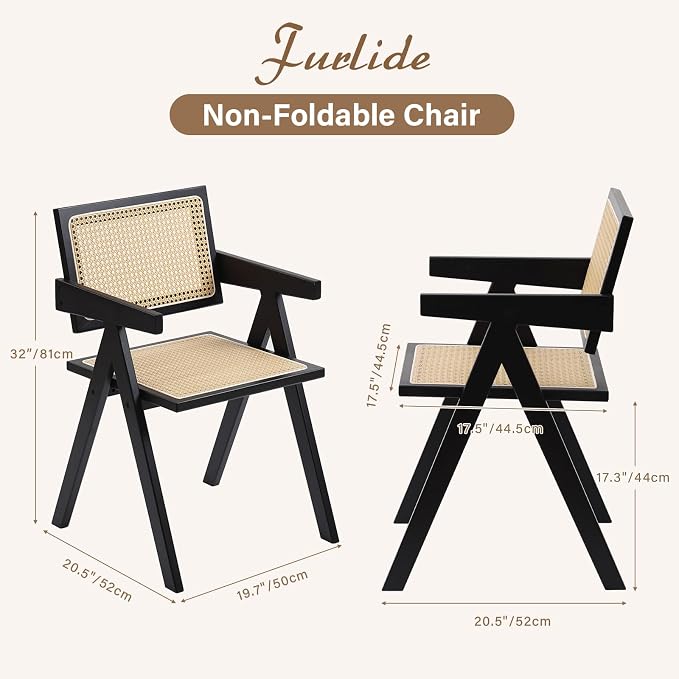 Furlide Rattan Dining Chairs Set of 2, Modern Mid Century Dining Chairs - Image 2