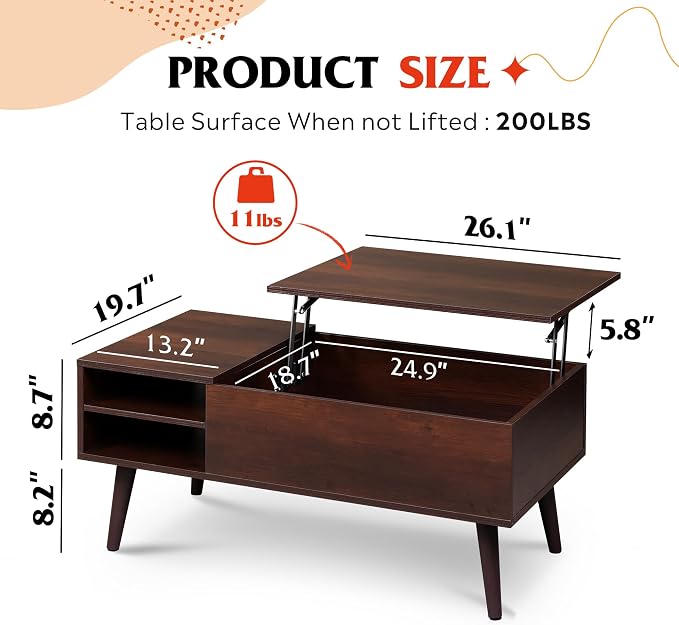 WLIVE Lift Top Coffee Table for Living Room, Small Coffee Table - Image 3
