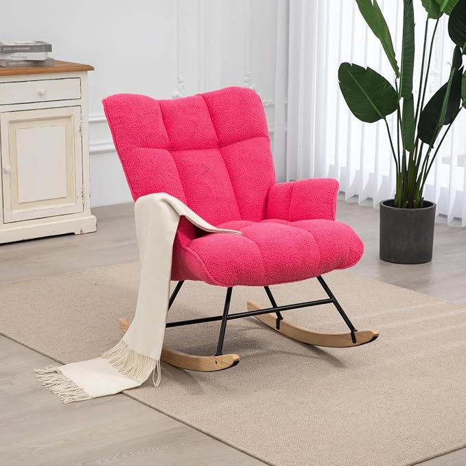 SAETSFEG Rocking Chair Nursery Teddy Upholstered Glider Rocker Rocking Accent by SAETSFEG