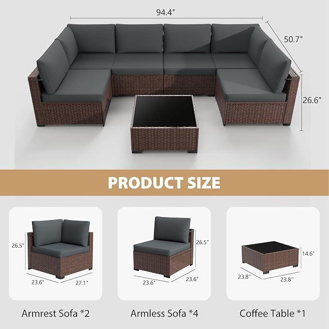 KIGOTY 7-Piece Patio Furniture Set, All-Weather PE Rattan Outdoor Sectional Sofa - Image 3