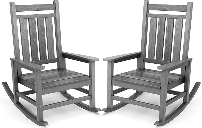 SERWALL Outdoor Rocking Chair Set of 2, HDPE Rocking Chair by SERWALL