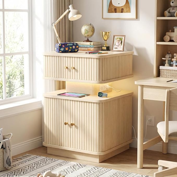 Nightstand with Charging Station, Modern Night Stand with Smart Led Light and 2 - Image 7