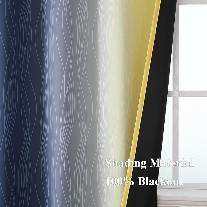 Estelar Textiler Navy Blue and Yellow Blackout Curtains 54 Inch Length - Image 5
