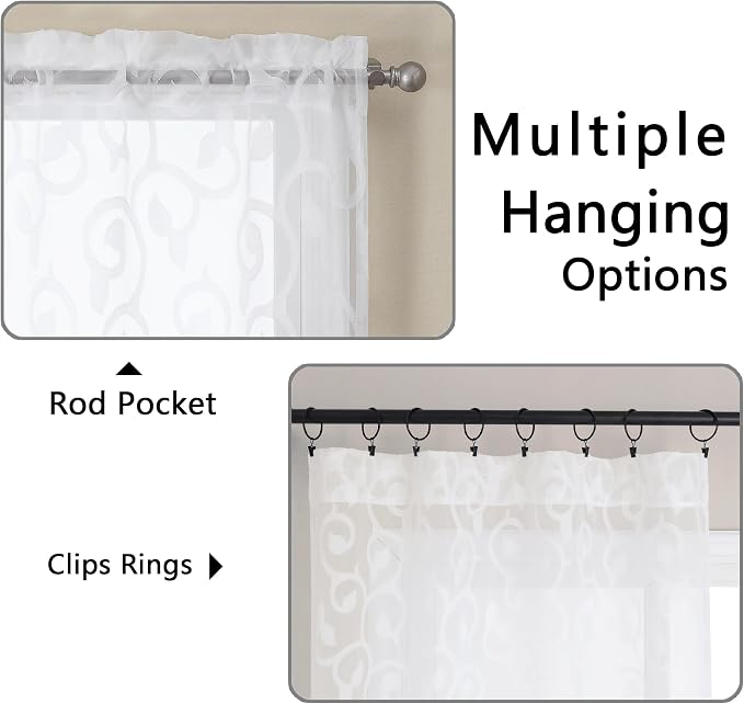 OWENIE Furman White Sheer Curtains 45 Inch Length 2 Panels Set - Image 4