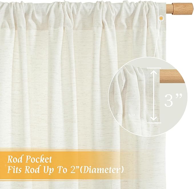 LAMIT Natural Linen Blended Curtains 63 Inch - Image 3