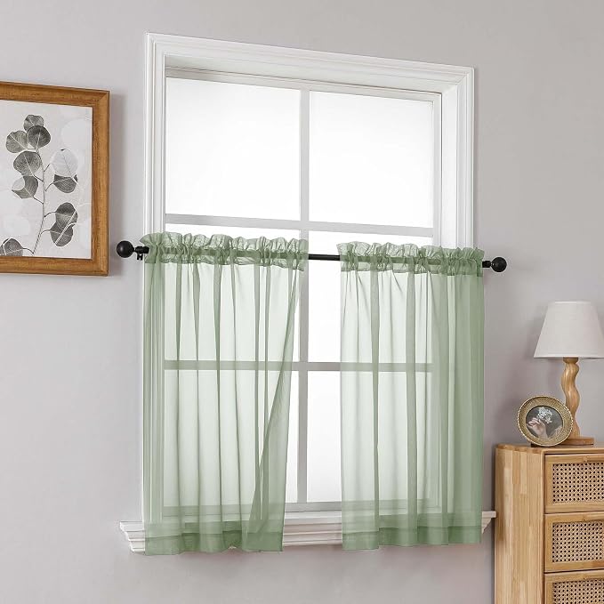 Sage Green Sheer Curtains Tier 30 Inches Length 2 Panels, Light Filtering - Image 8