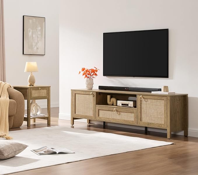 SICOTAS Rattan TV Stand for Living Room, Large Entertainment Center - Image 5