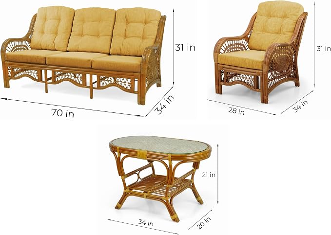Malibu Lounge Set of 4: 2 Natural Rattan Wicker Chairs, Three-Seater Sofa - Image 5