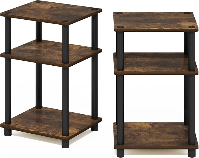 Furinno JUST Side Table Set of 2, 3-Tier Modern End Tables, Open Shelves Night - Image 5