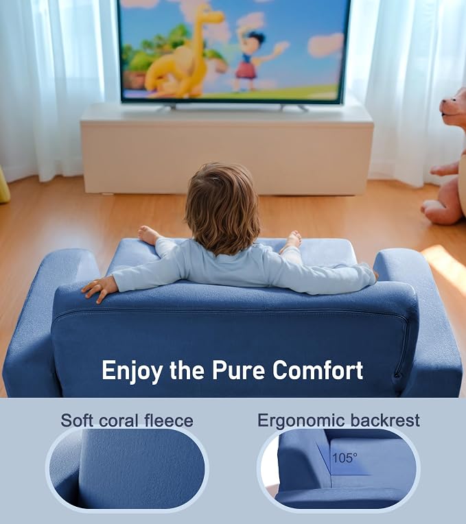 3-in-1 Extra Wide Convertible Kids Couch, Flip Open Toddler Couch to Lounger - Image 4